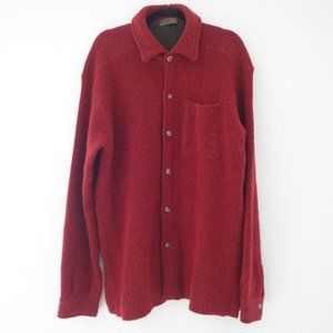 Vintage Luciano Barbera Red Wool & Nylon Button Up Shirt Made In Italy, Size 56